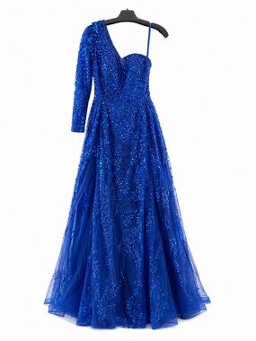 Catwalk 60125 Royal Blue Sequin One-Shoulder Evening Gown